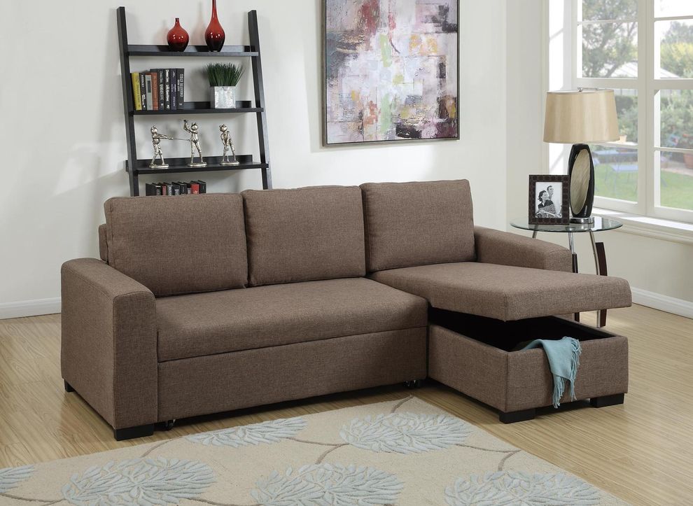 Convertible brown sectional sofa w/ storage by Poundex