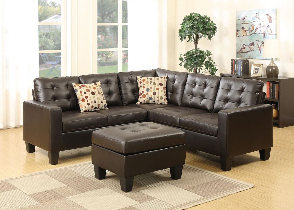 Espresso 4pcs sectional sofa + ottoman set by Poundex