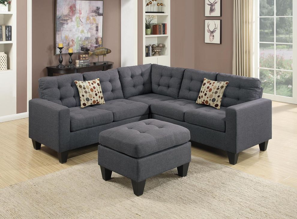 Gray fabric 4pcs sectional sofa + ottoman set by Poundex