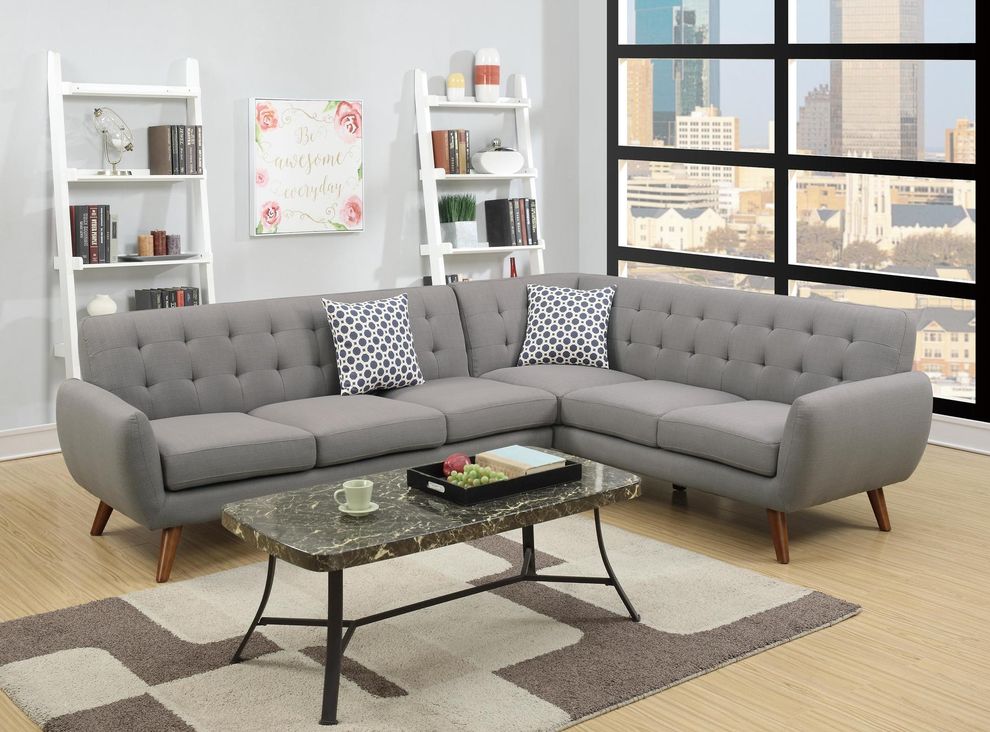 2pc retro modern style tufted sectional sofa in gray by Poundex