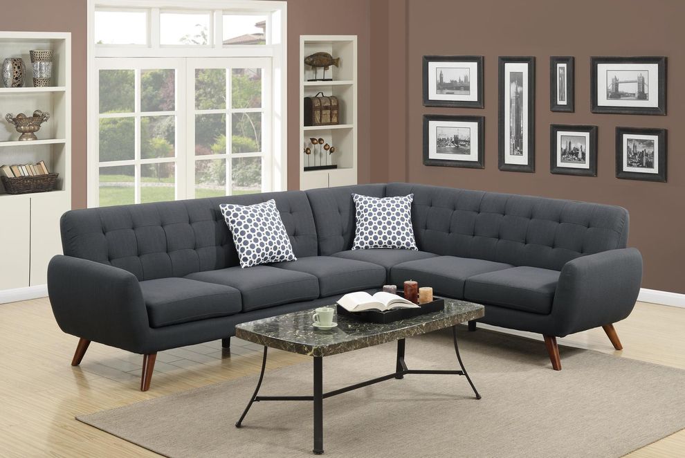 2pc retro modern style tufted sectional sofa in dark gray by Poundex