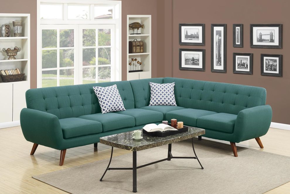2pc retro modern style tufted sectional sofa in teal by Poundex