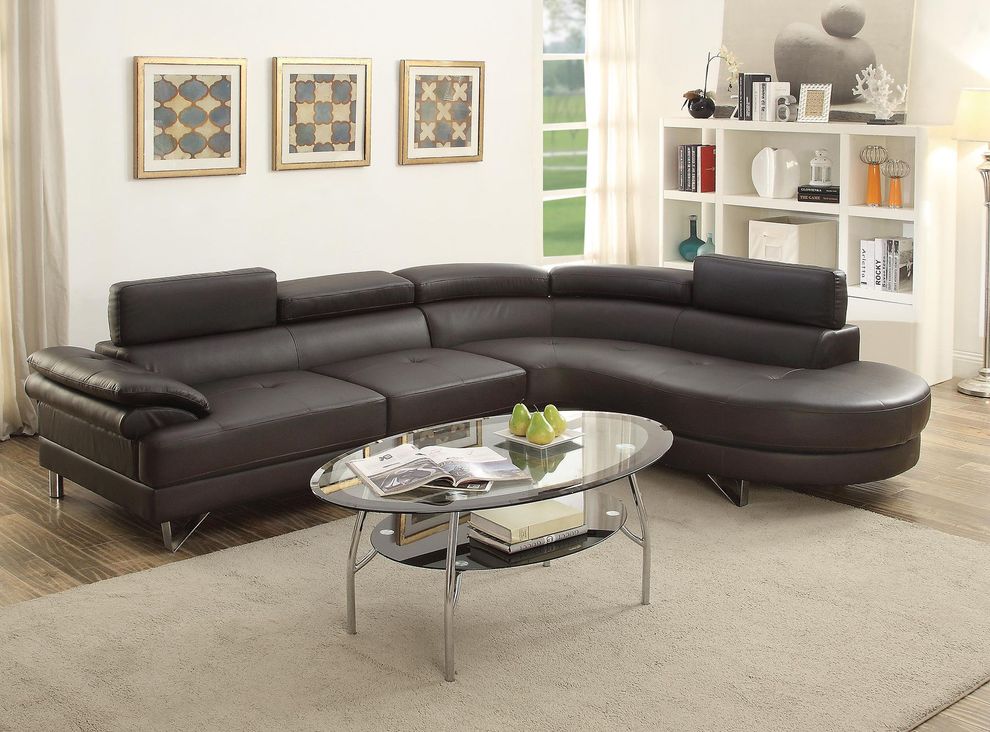 Espresso bonded leather low-profile sectional by Poundex