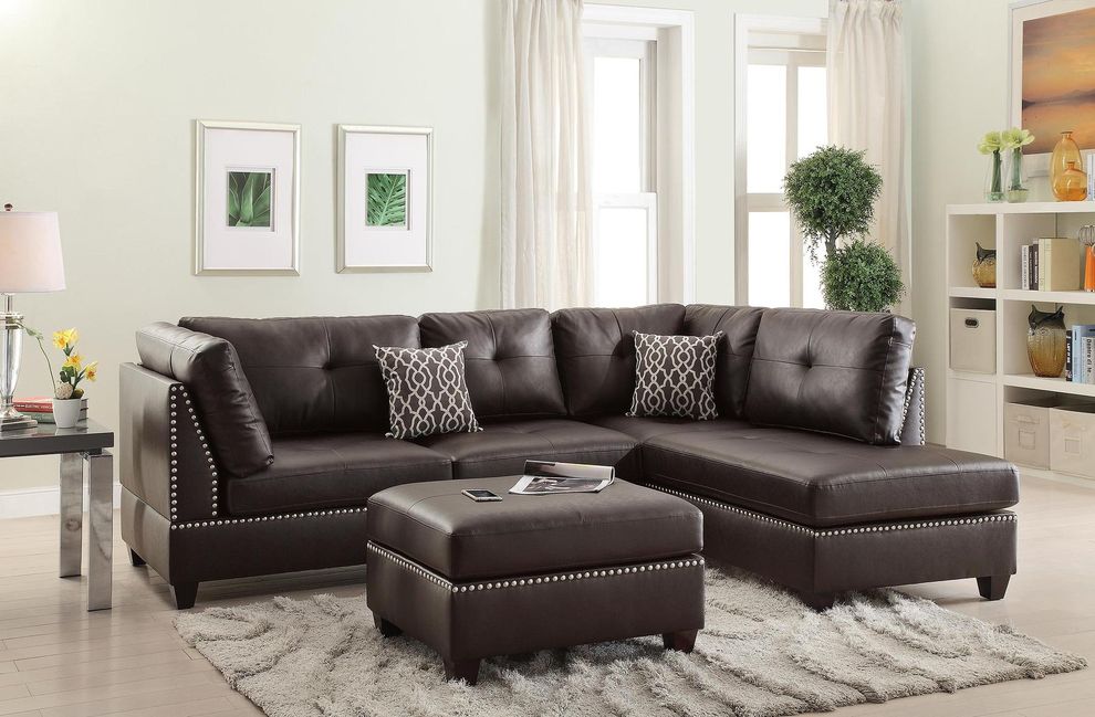 Espresso bonded leather reversible sectional by Poundex