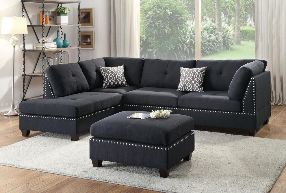 Black polyfiber fabric reversible sectional by Poundex