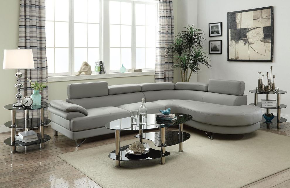 Light gray bonded leather sectional sofa by Poundex