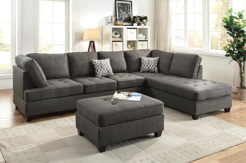 Ash black 2pcs reversible sectional sofa by Poundex