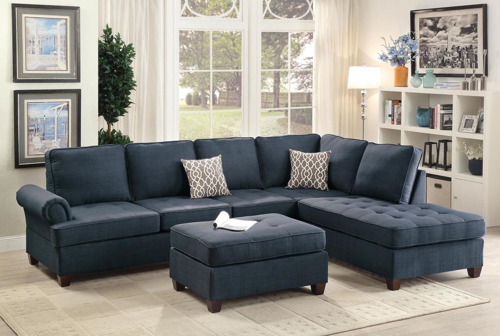 Dark blue fabric 2pcs sectional sofa by Poundex