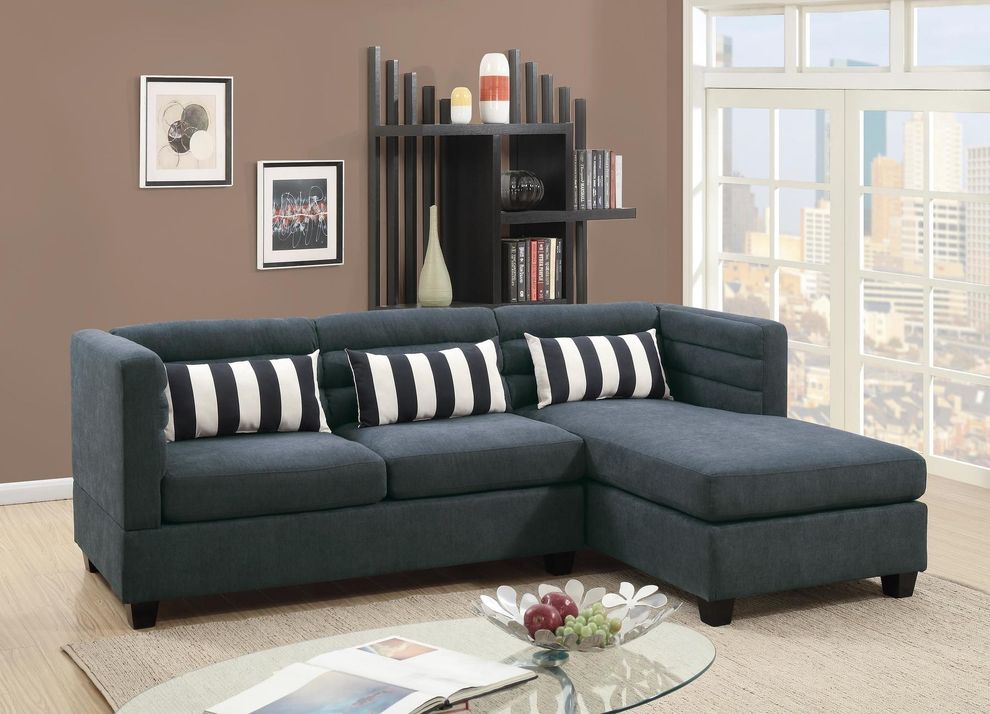 Slate velveteen fabric reversible sectional sofa by Poundex