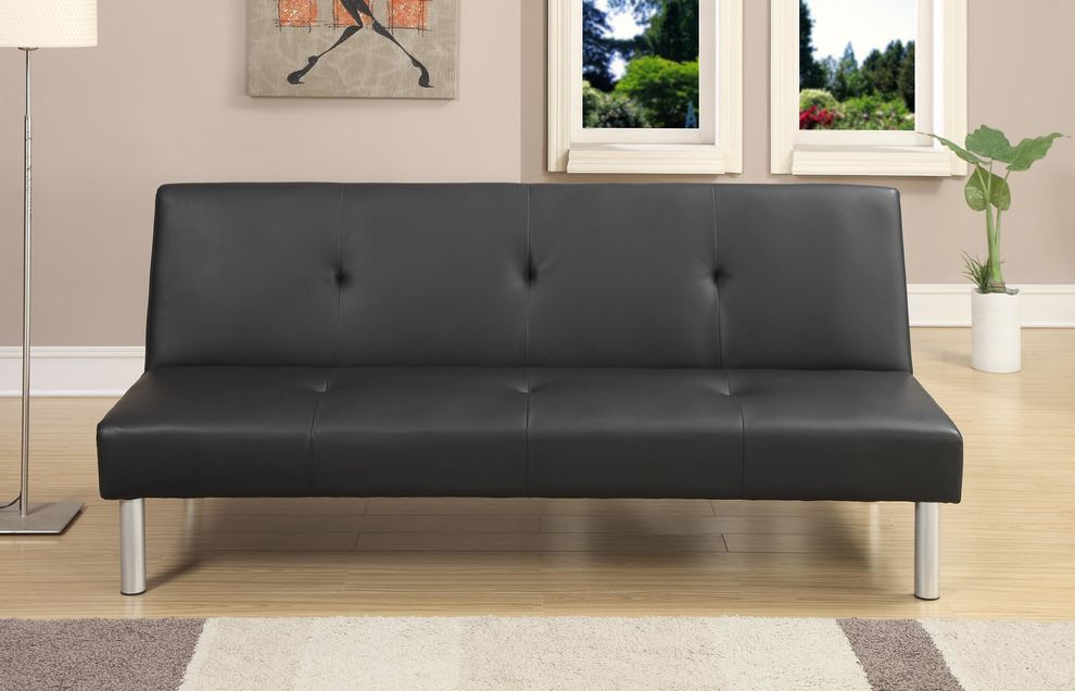 Black faux leather sofa bed in casual style by Poundex