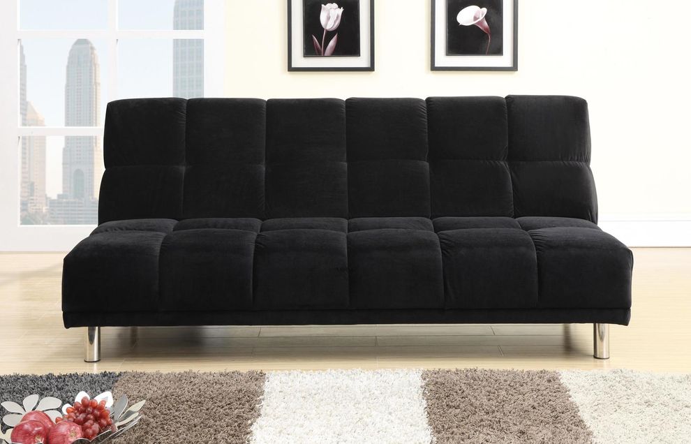 Black microfiber adjustable sofa / sofa bed by Poundex