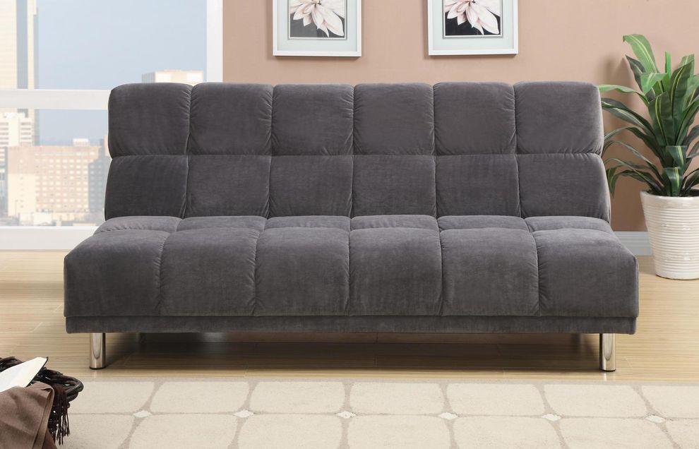 Gray microfiber adjustable sofa / sofa bed by Poundex