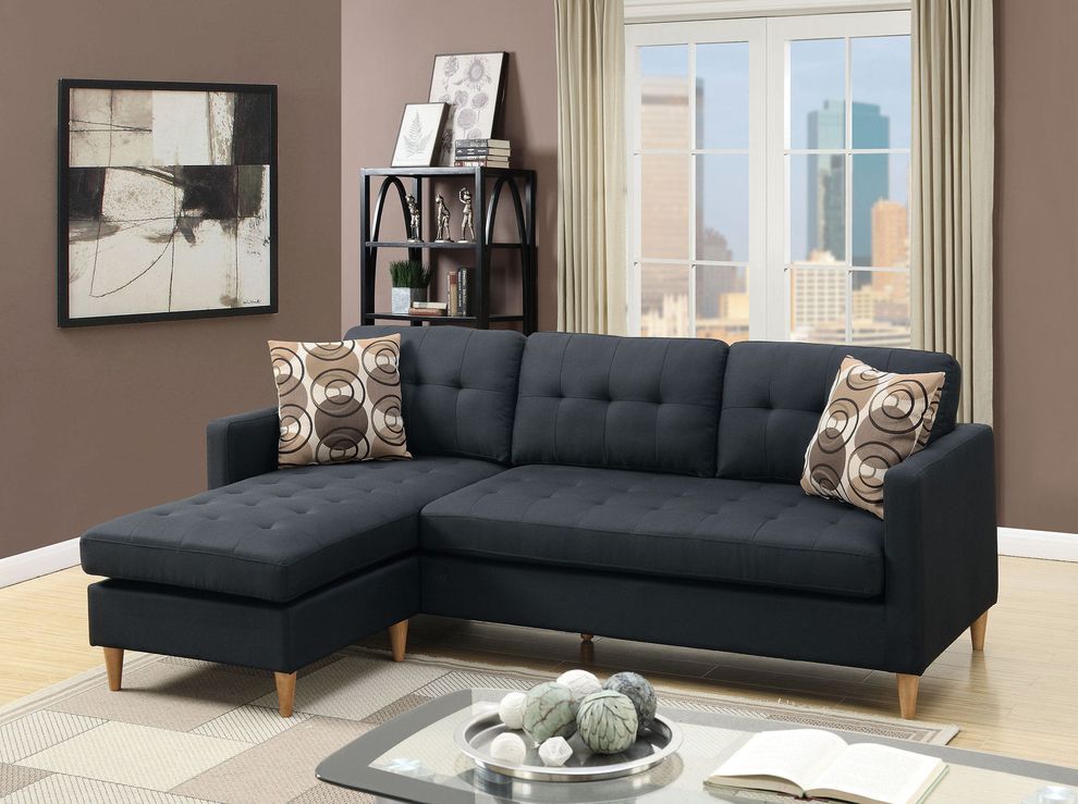 Small black polyfiber sectional sofa by Poundex