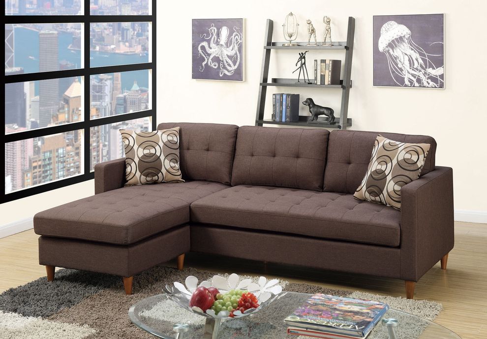 Reversible small chocolate sectional sofa by Poundex