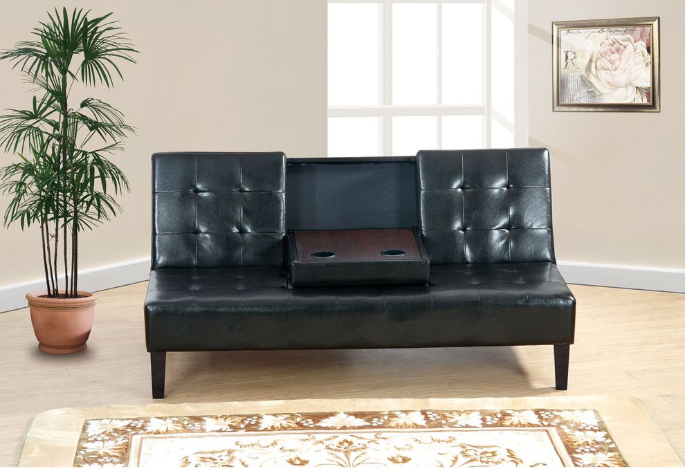 Sofa bed w/ cup holders in black sofa bed by Poundex