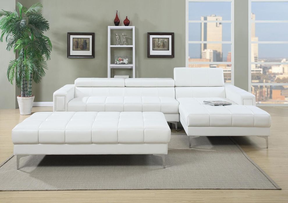 White leather low-profile modern sectional by Poundex