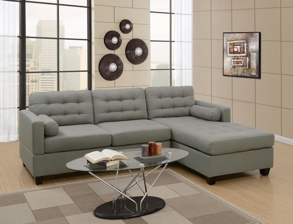 Gray polyfiber fabric reversible sectional sofa by Poundex
