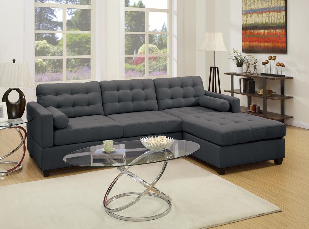 Slate black polyfiber fabric reversible sectional sofa by Poundex