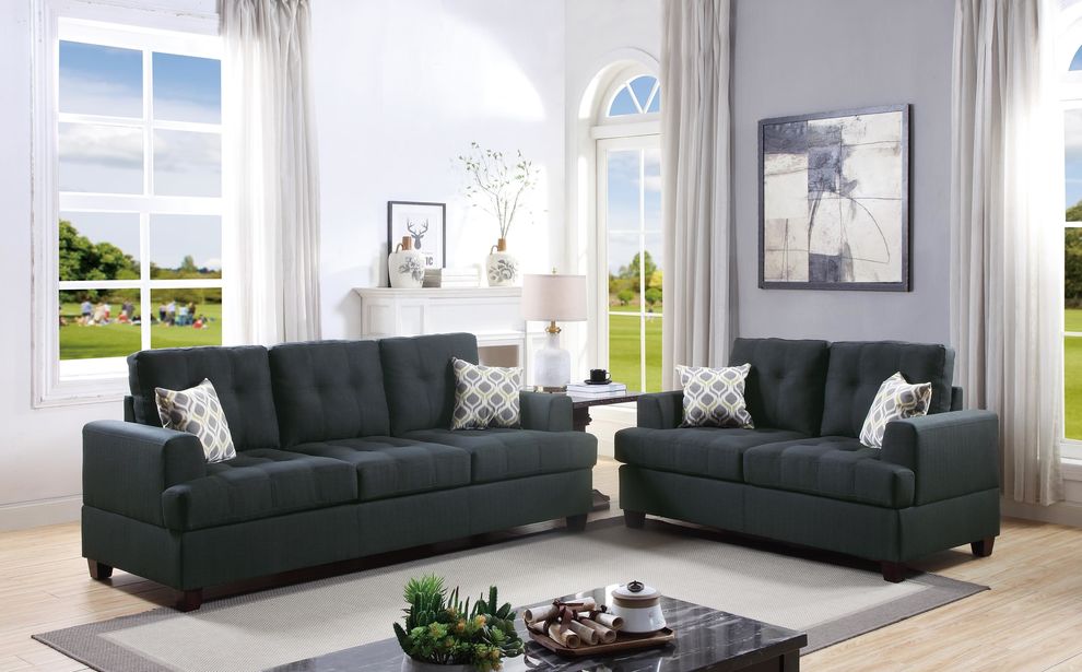 2pcs black polyfiber linen sofa + loveseat set by Poundex