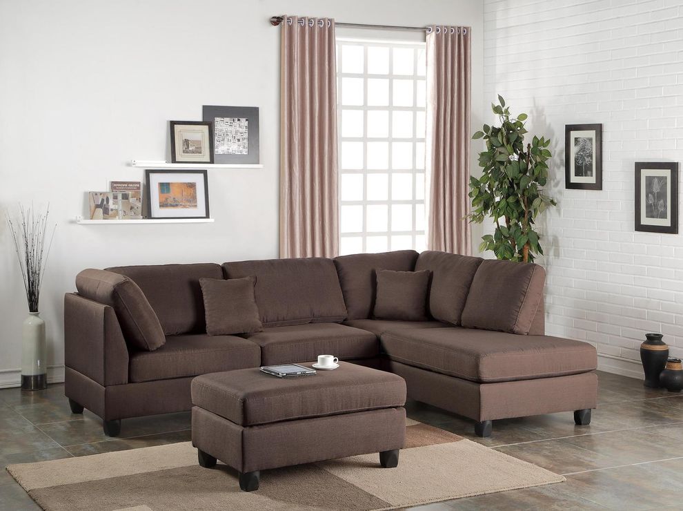 Reversible lt. brown casual sectional sofa by Poundex