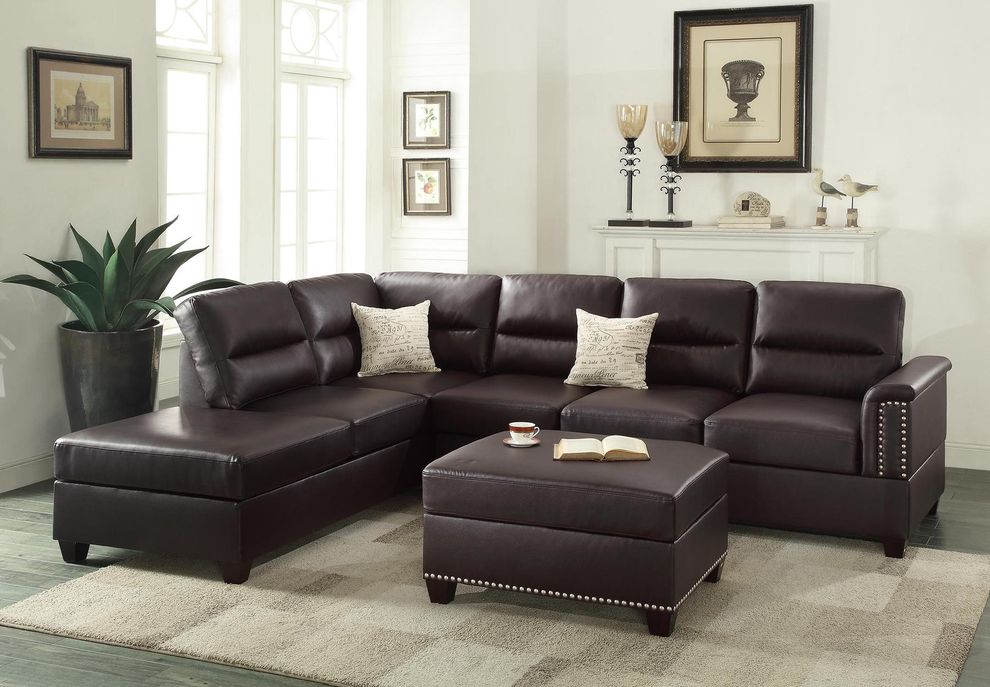 Espresso reversible sectional sofa with ottoman by Poundex