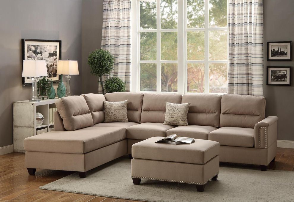Beige reversible sectional sofa with ottoman by Poundex