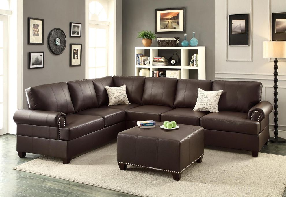 2PCS brown reversible sectional sofa by Poundex