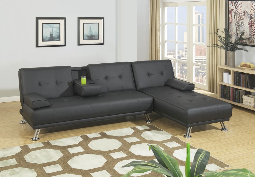 Casual style black sofa bed with optional chaise lounge by Poundex