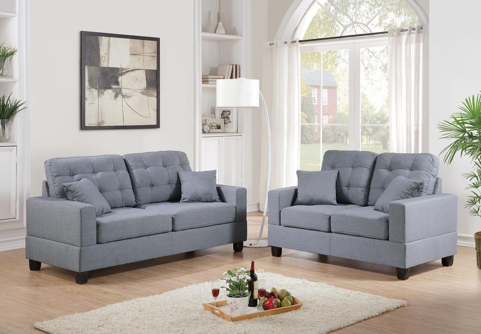 Gray polyfiber sofa and loveseat set by Poundex