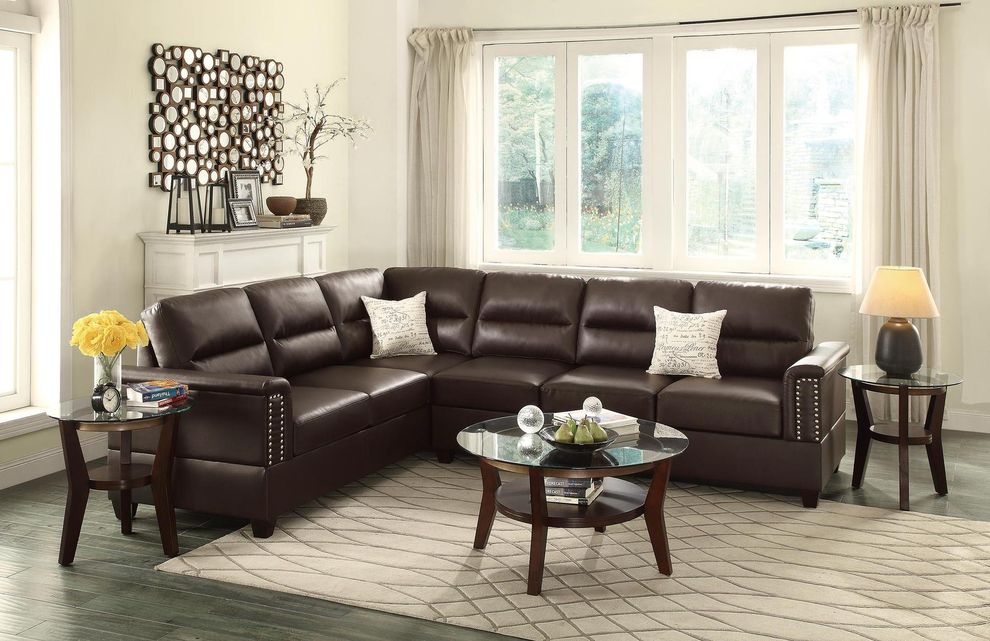 Espresso color casual style sectional couch by Poundex