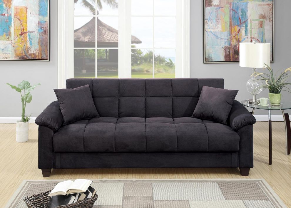 Ebony dark gray microfiber adjustable sofa bed by Poundex