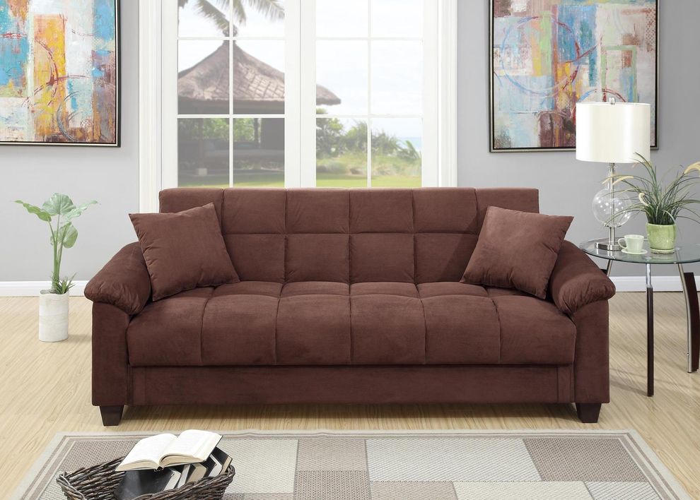 Chocolate microfiber adjustable sofa bed by Poundex