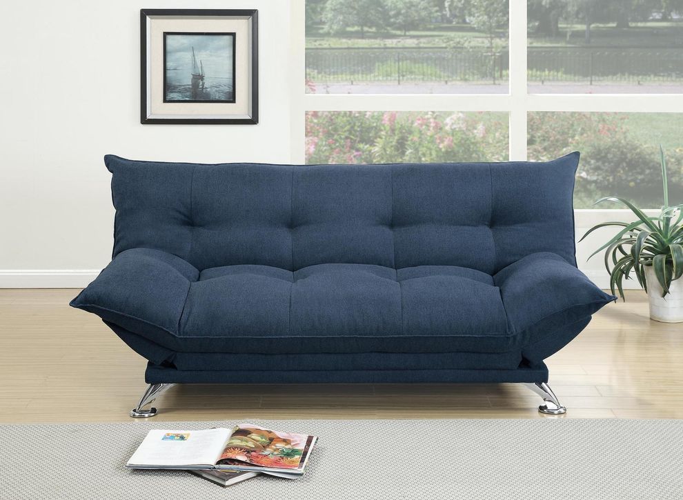 Adjustable sofa in navy polyfiber fabric by Poundex