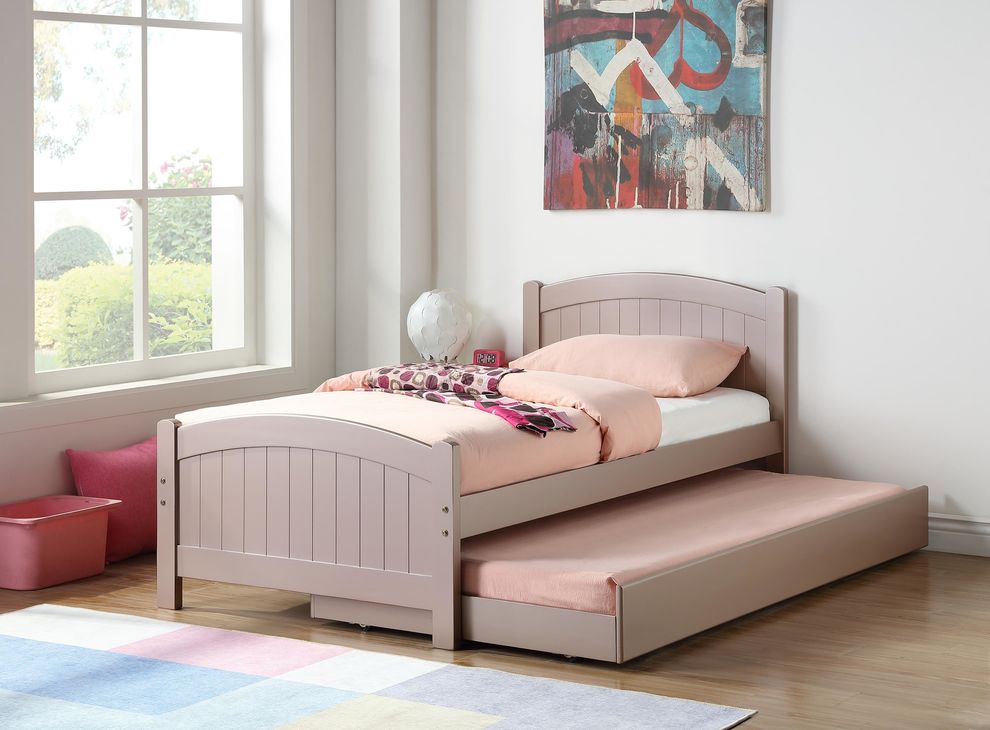 Gray twin bed w/ trundle and slats by Poundex