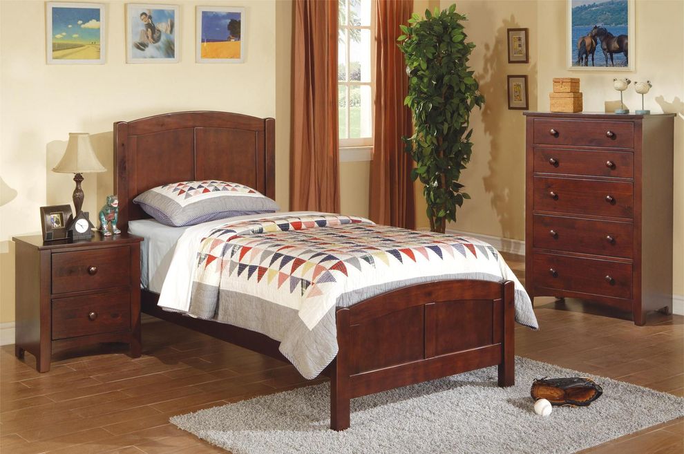 Casual style youth twin bed in cherry finish by Poundex