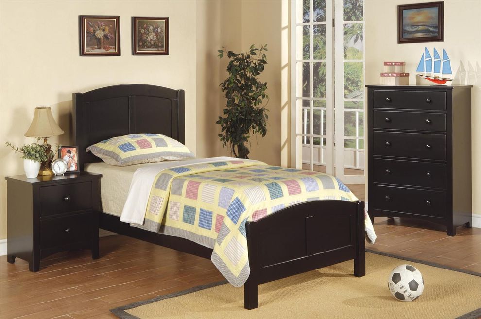 Twin bed in black finish by Poundex