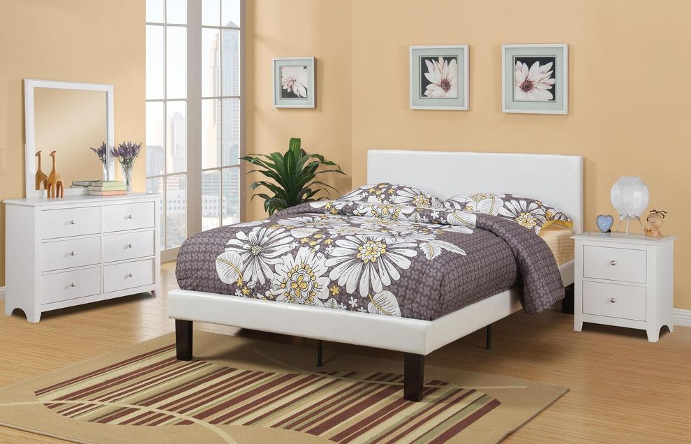 White faux leather twin size bed by Poundex