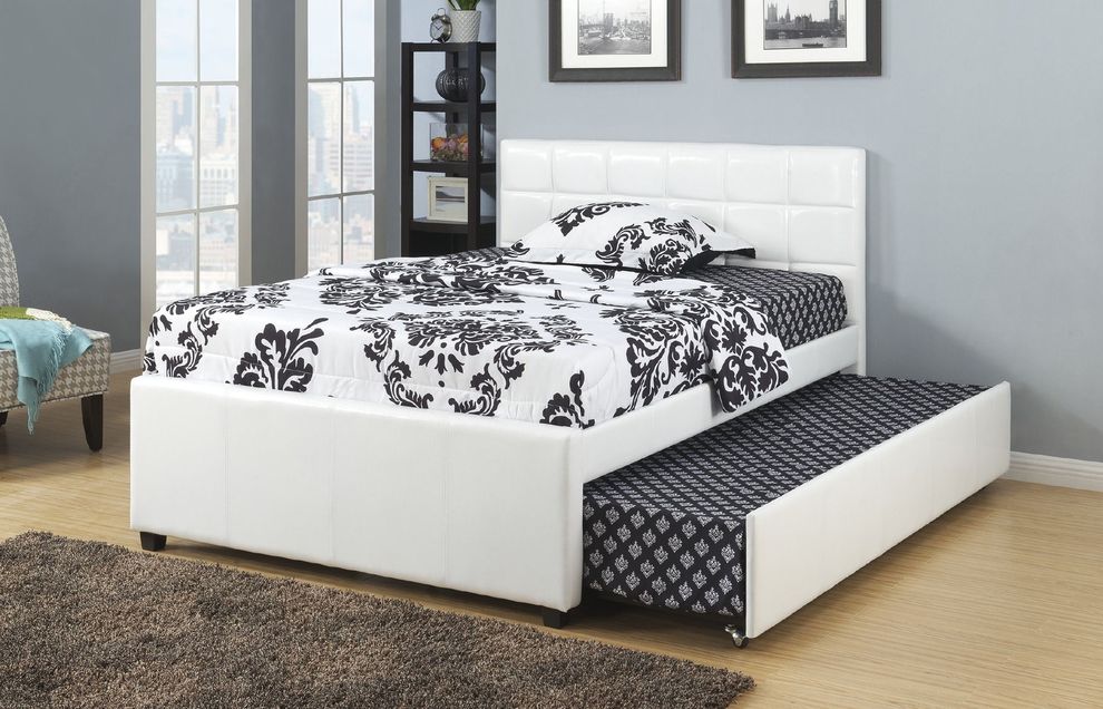 Metro-style platform full white bed w/ twin trundle by Poundex