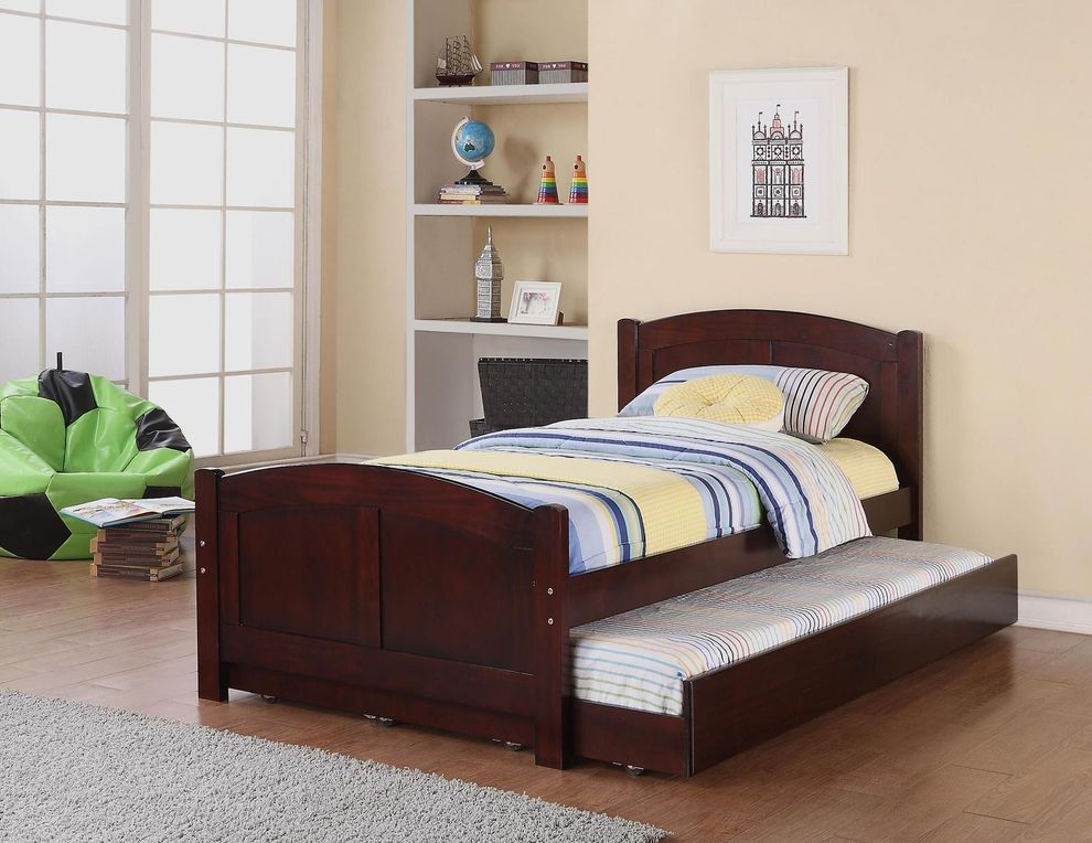 Dark cherry twin youth bed / trundle by Poundex