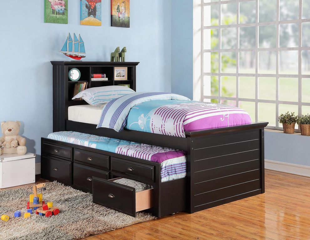 Black finish twin youth bed w/ trundle by Poundex