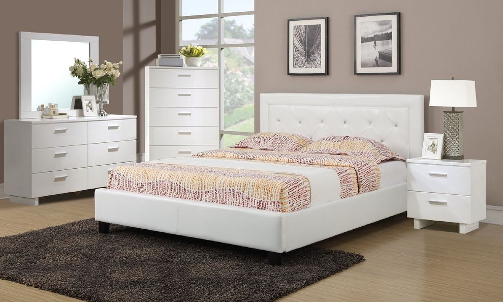 Affordabe white platform bed w/ tufted headboard by Poundex