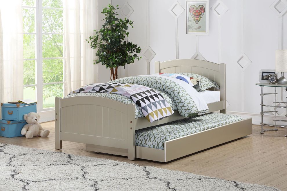 Silver twin bed w/ trundle and slats by Poundex