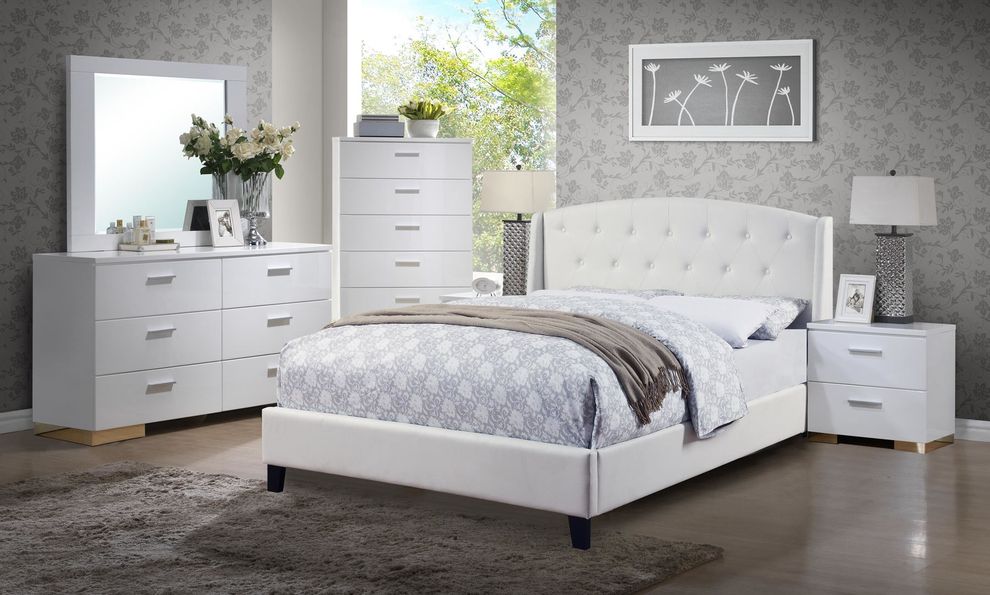 White bonded leather bed by Poundex
