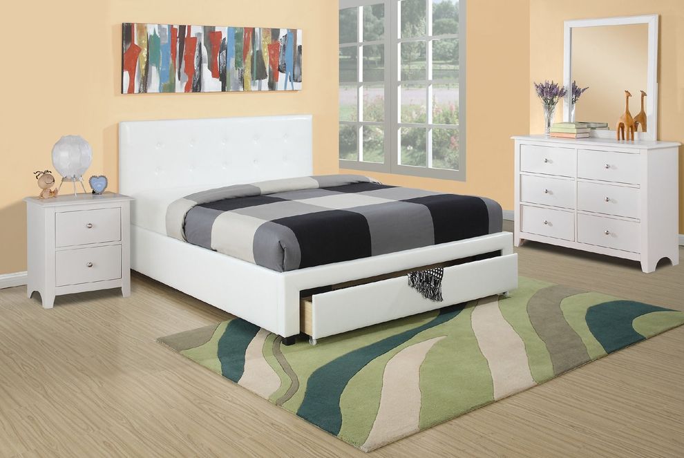 Storage full size platform bed in white by Poundex