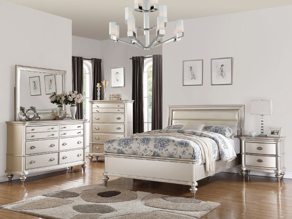 Platform king size bed in royal majestic silver finish by Poundex