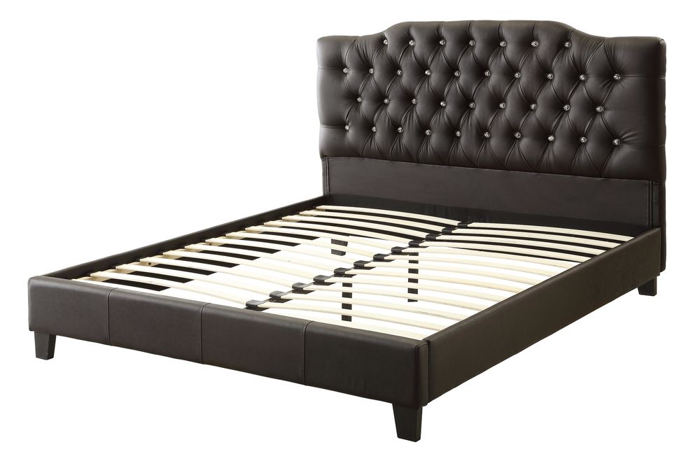 Simple casual full size bed in black leatherette by Poundex