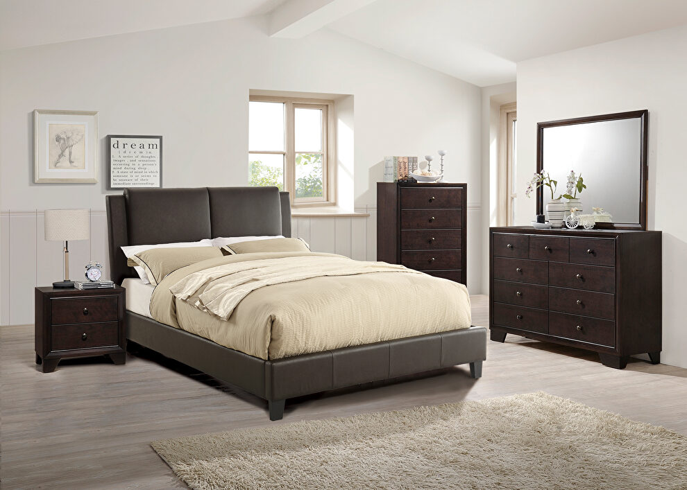 Espresso brown pu leather king bed w/ platform by Poundex