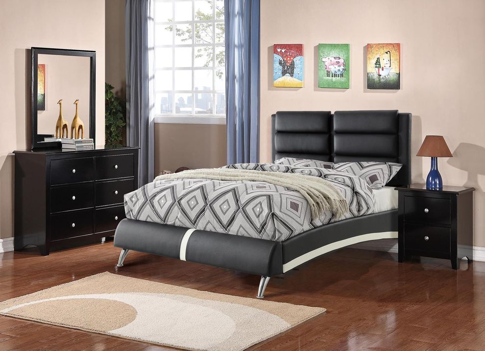 Platform full size bed in black faux leather by Poundex