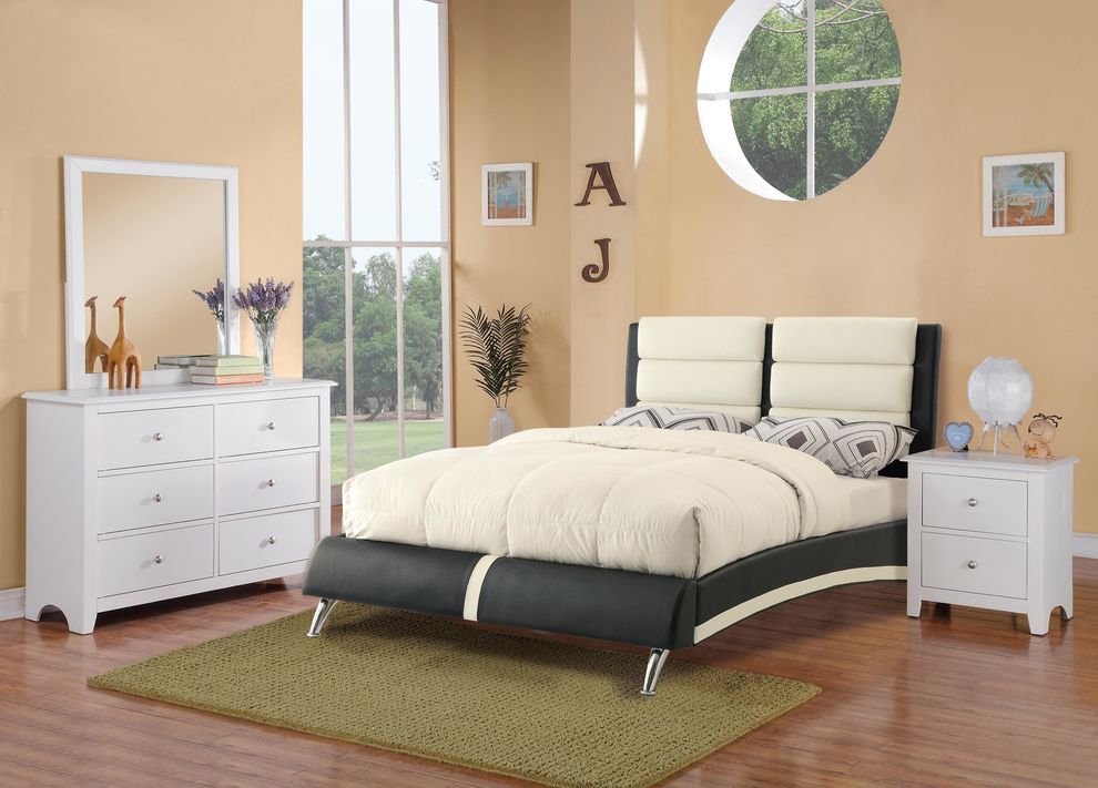 Platform bed in beige faux leather by Poundex