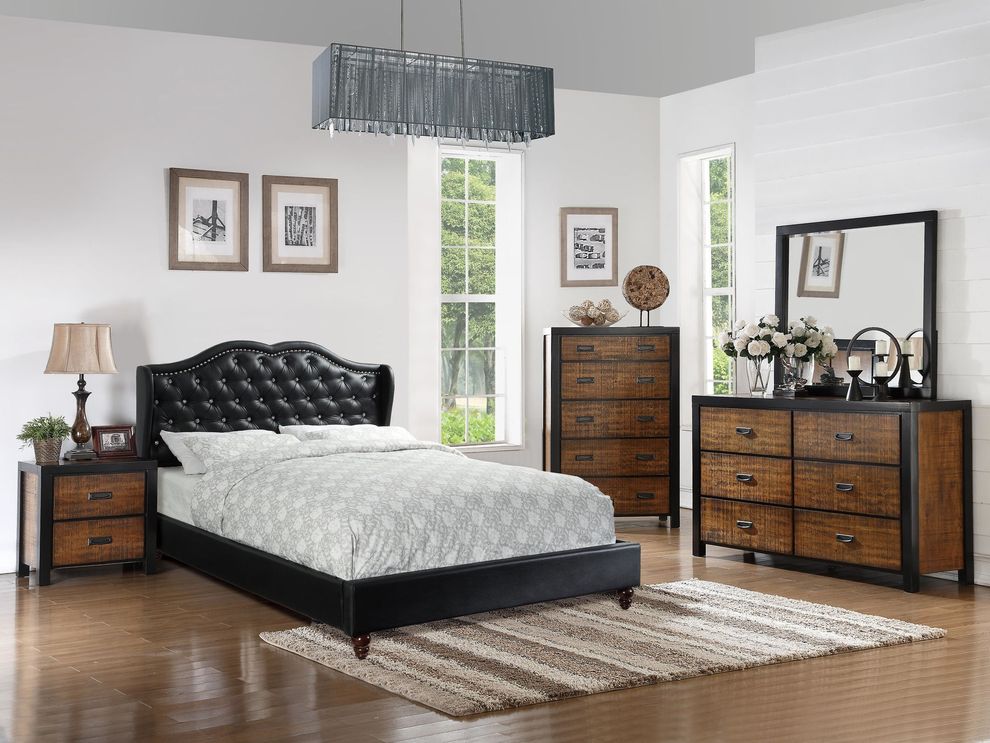 Black faux leather platform king bed by Poundex